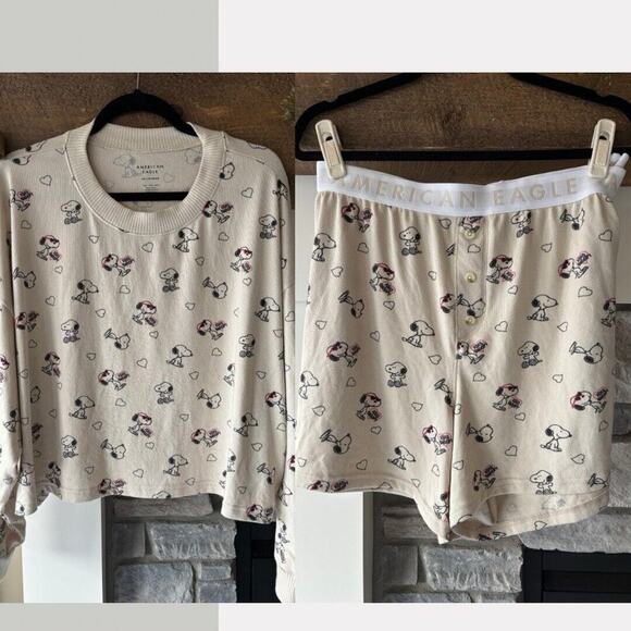 American Eagle Peanuts Snoopy Pajama Set Size XXL Heart Valentine Love Cozy Prep - Picture 1 of 13